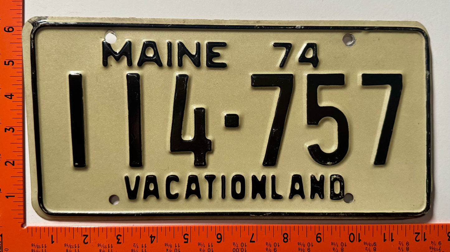 1974 Maine #114-757 Passenger License Plate