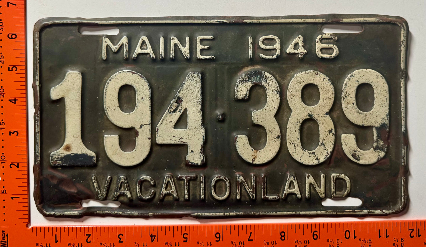 1946 Maine #194-389 Passenger License Plate (Brass)