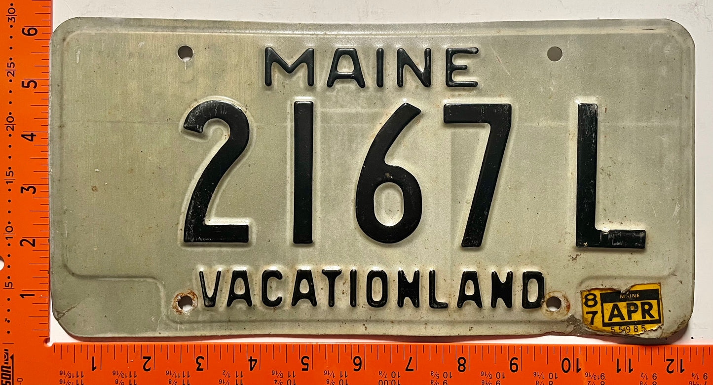 1987 Maine #2167L Passenger License Plate