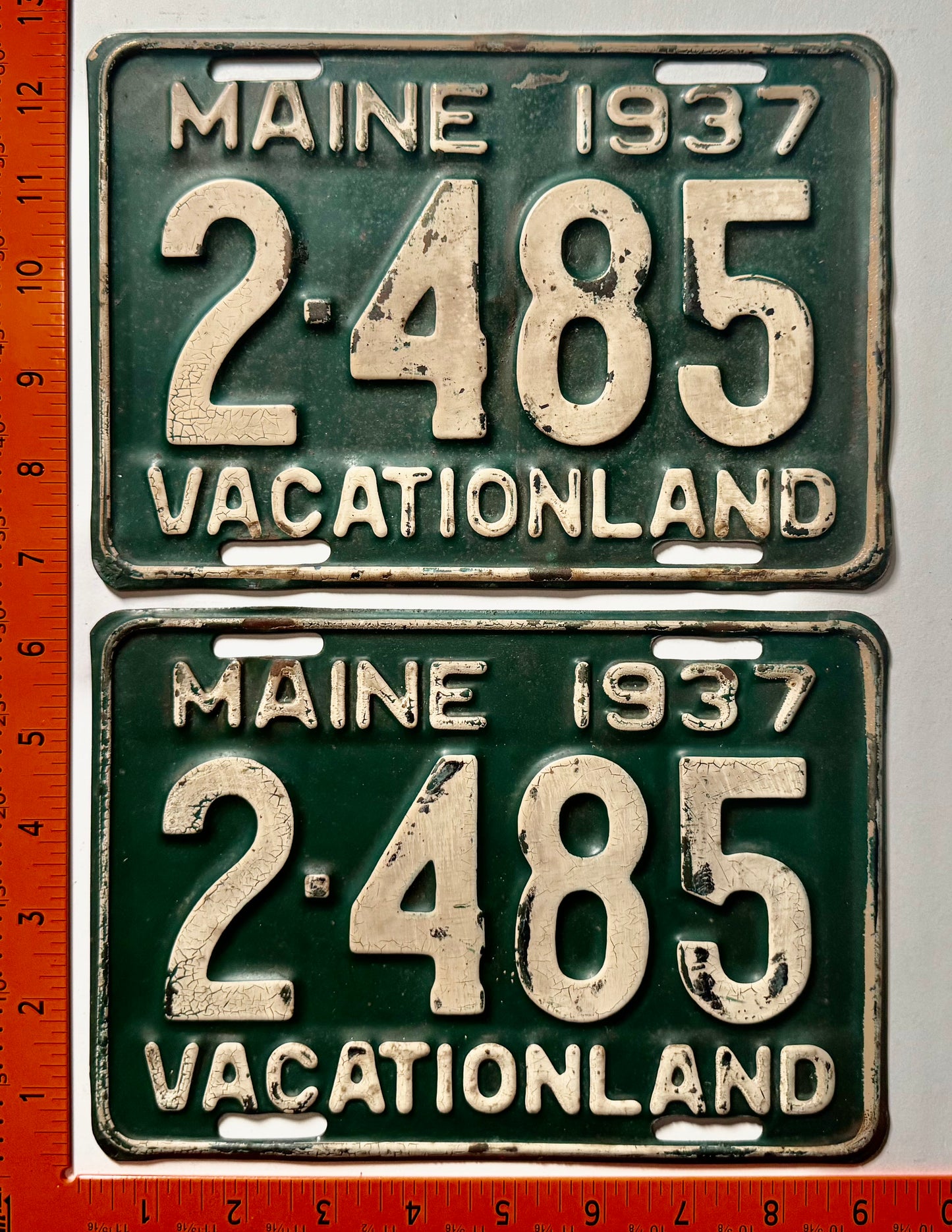 1937 Maine #2-485 Passenger License Plate Pair