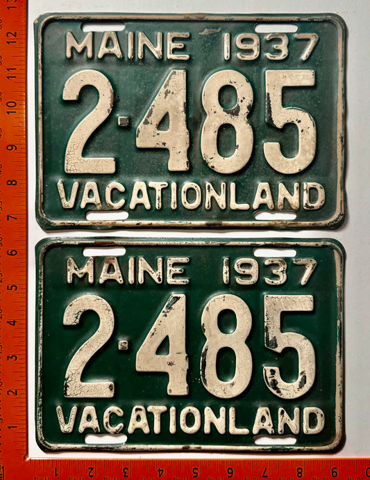 1937 Maine #2-485 Passenger License Plate Pair