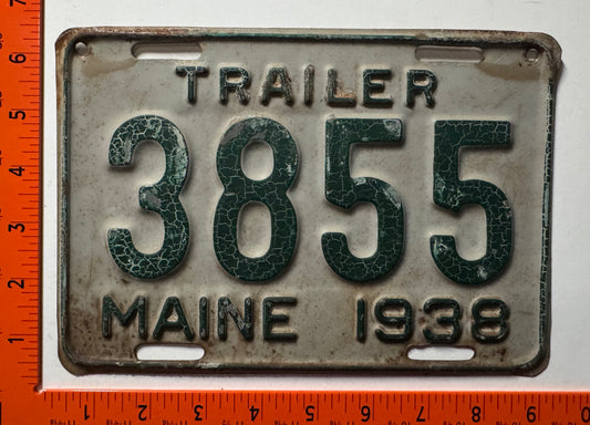 1938 Maine #3855 Trailer License Plate