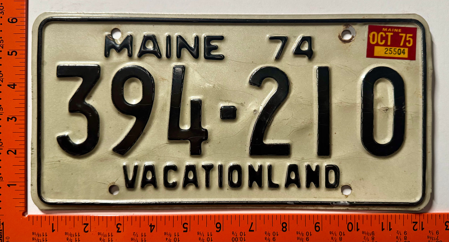 1975 Maine #394-210 Passenger License Plate