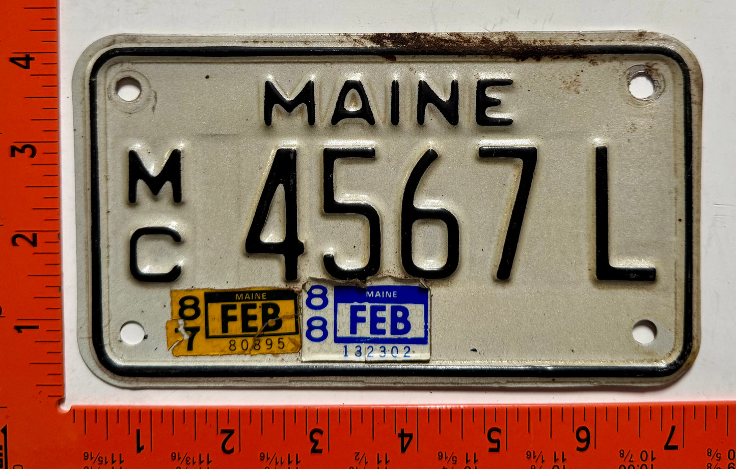 1987/1988 Maine #4567 L Motorcycle License Plate