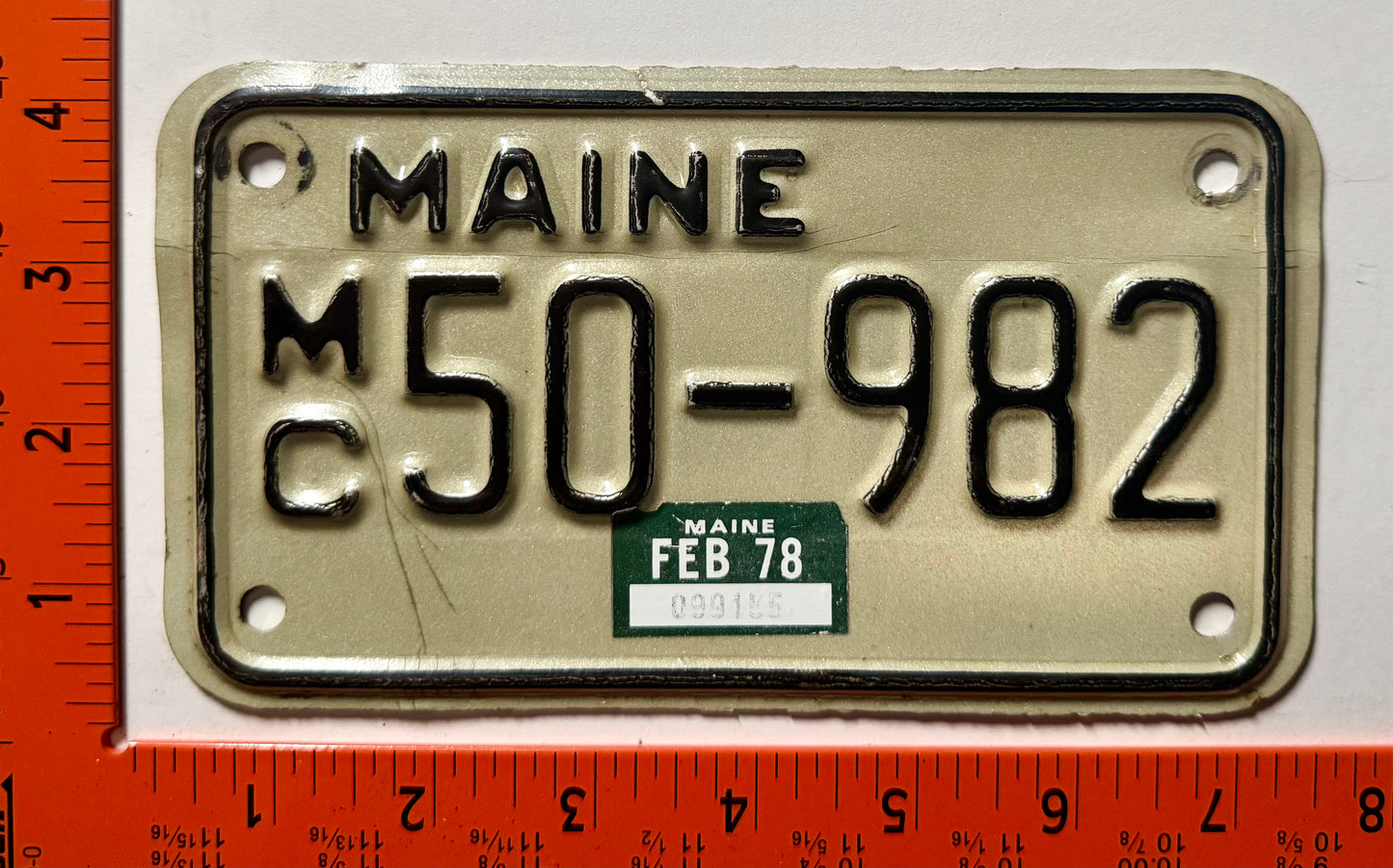1978 Maine #50-982 Motorcycle License Plate