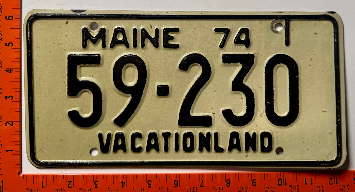 1974 Maine #59-230 Passenger License Plate