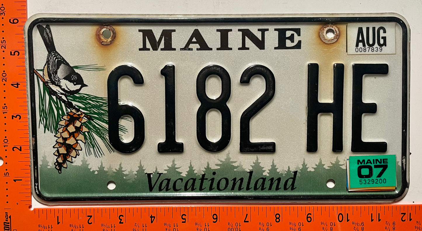2007 Maine #6182 HE Passenger License Plate