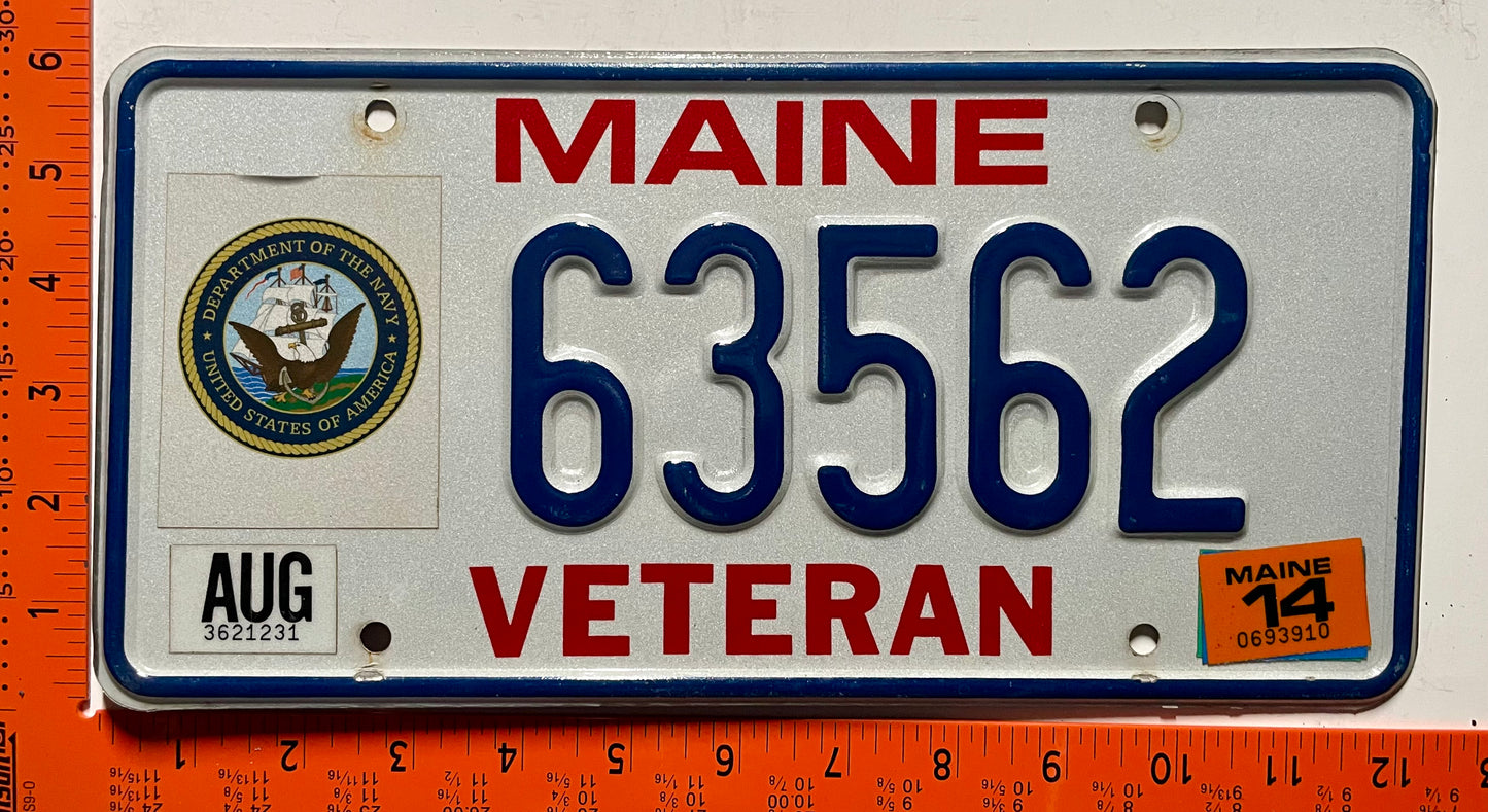 2014 Maine #63562 US Navy Veteran License Plate