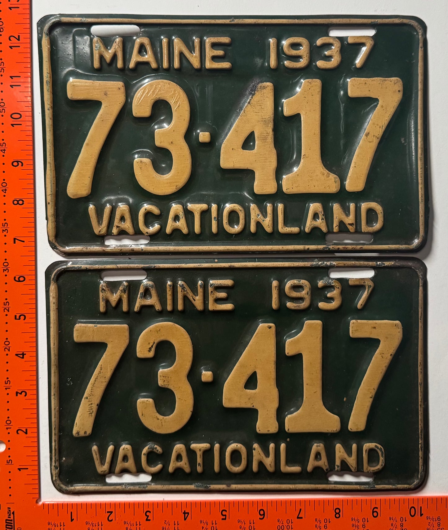 1937 Maine #73-417 Passenger License Plate Pair