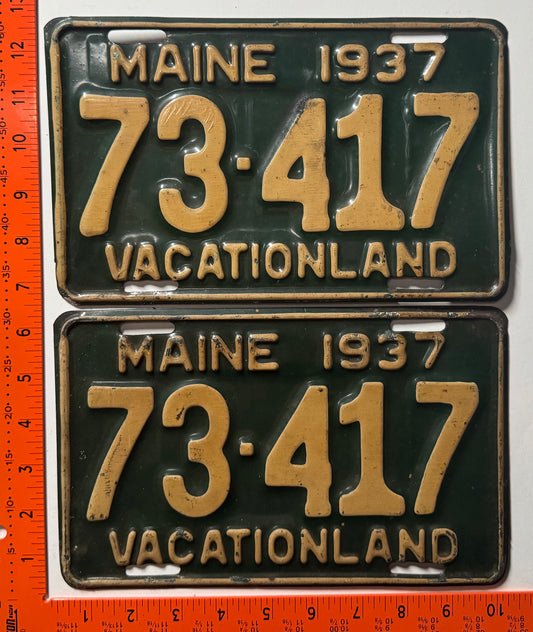 1937 Maine #73-417 Passenger License Plate Pair