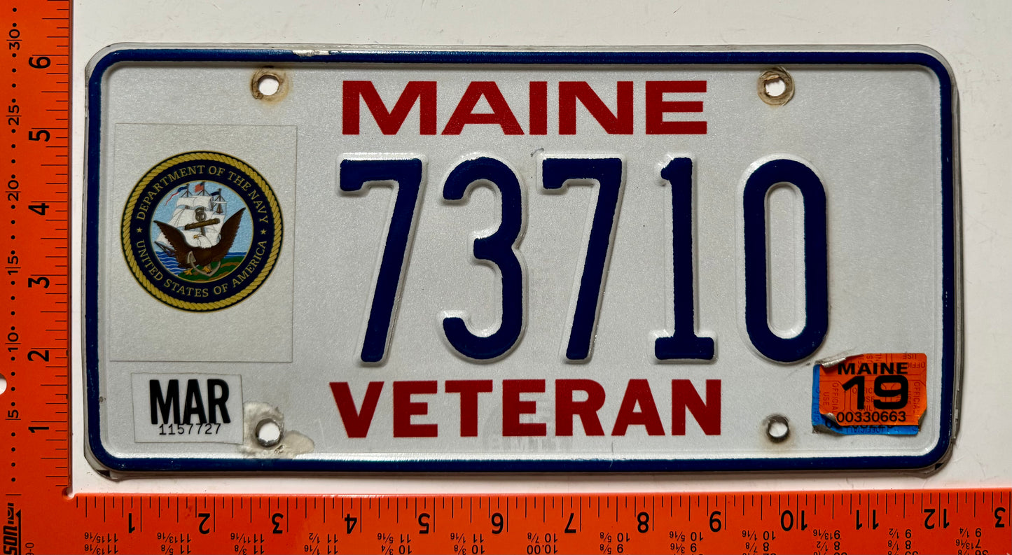 2019 Maine #73710 US Navy Veteran License Plate