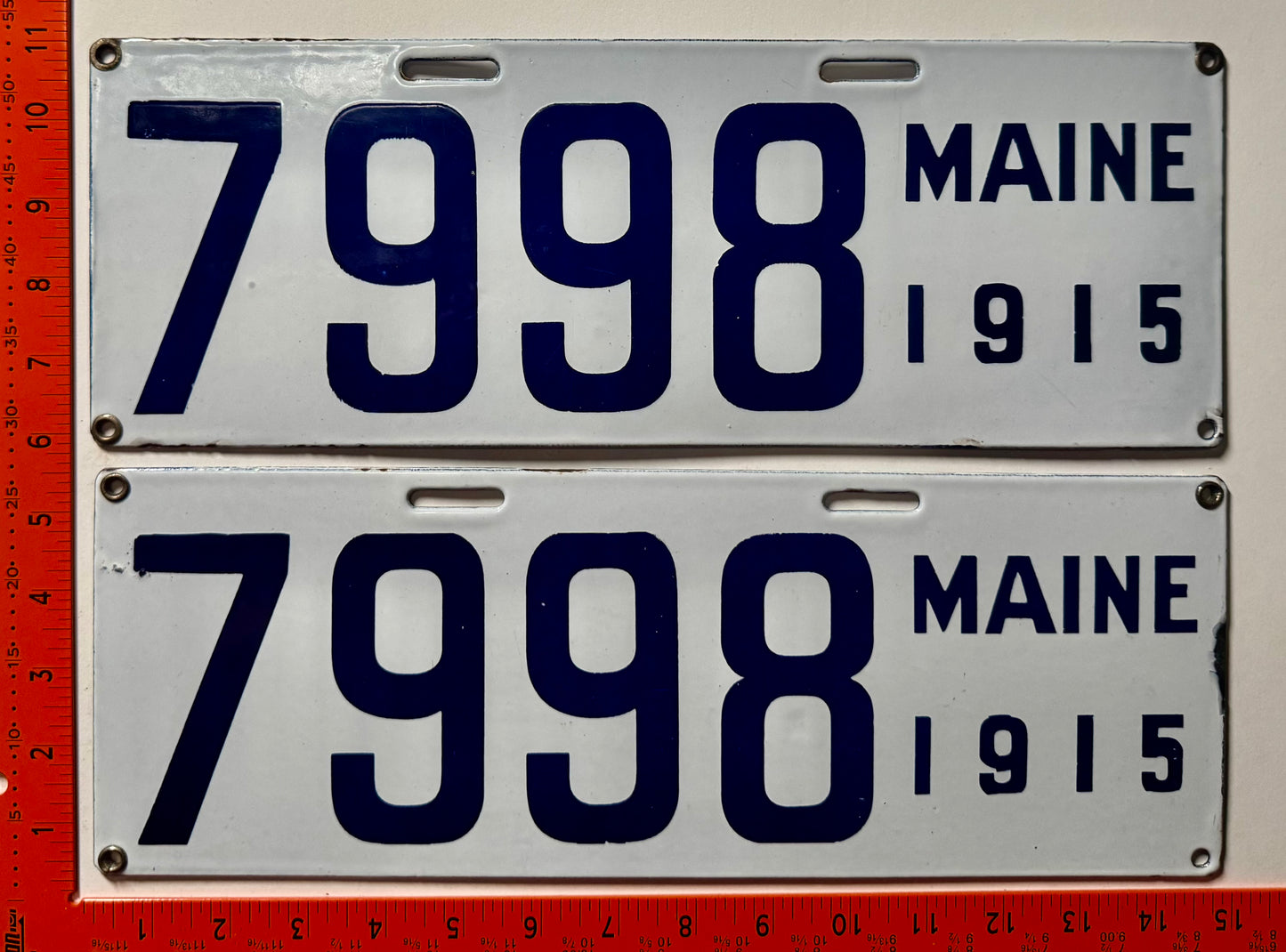 1915 Maine #7998 Passenger License Plate Pair (Porcelain)