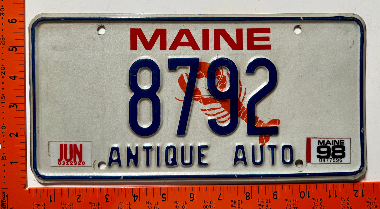 1998 Maine #8792 Antique Auto License Plate
