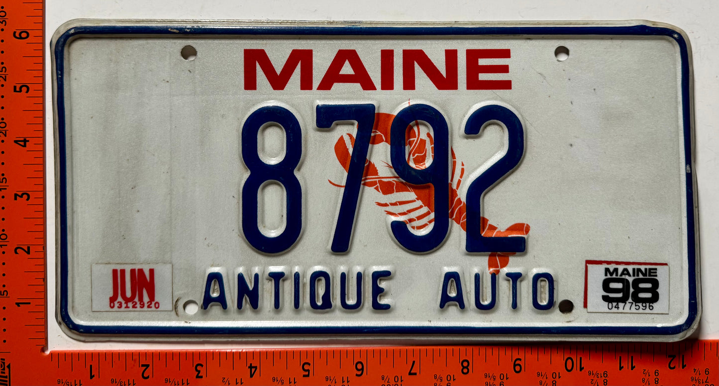 1998 Maine #8792 Antique Auto License Plate