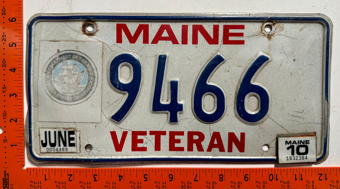 2010 Maine #9466 Navy Veteran License Plate