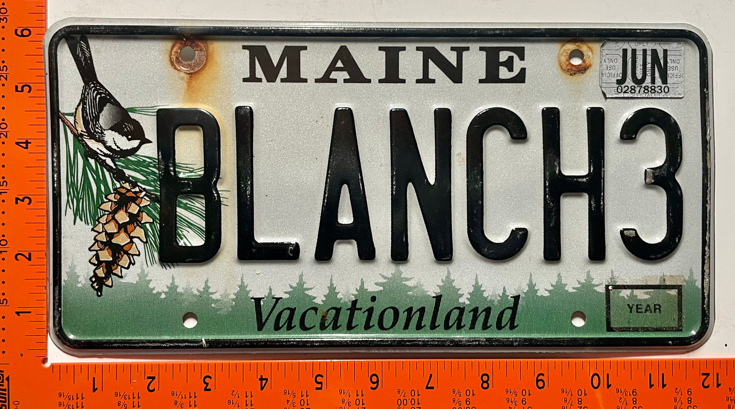undated Maine #BLANCH3 Passenger Vanity License Plate