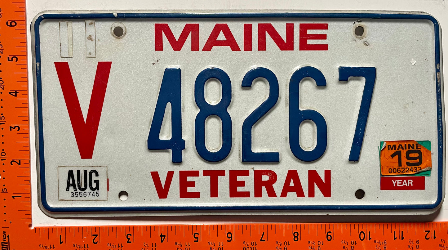 2019 Maine #V 48267 Veteran License Plate