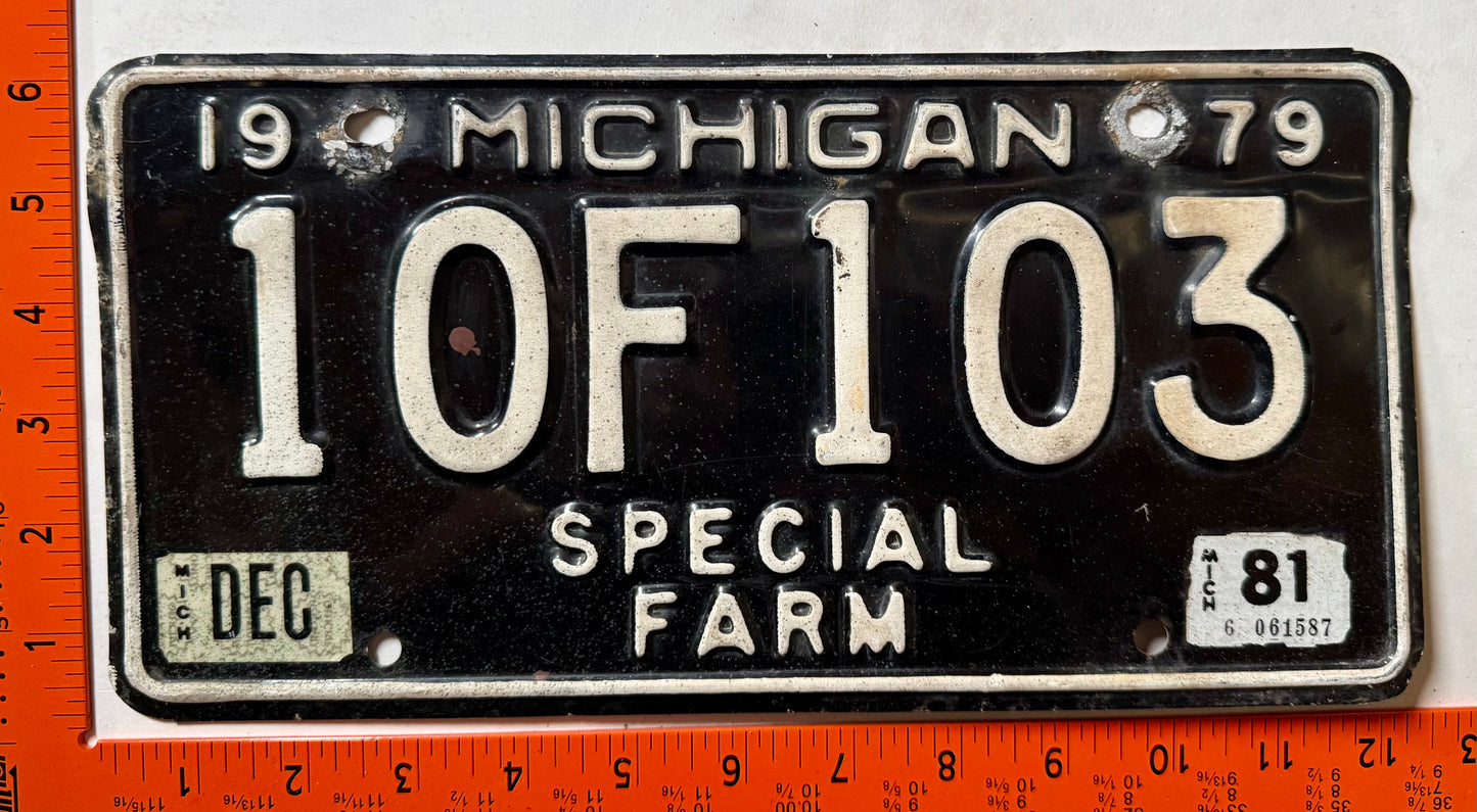 1981 Michigan #10F103 Special Farm License Plate