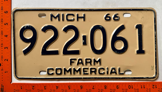 1966 Michigan #922-061 Farm Commercial License Plate