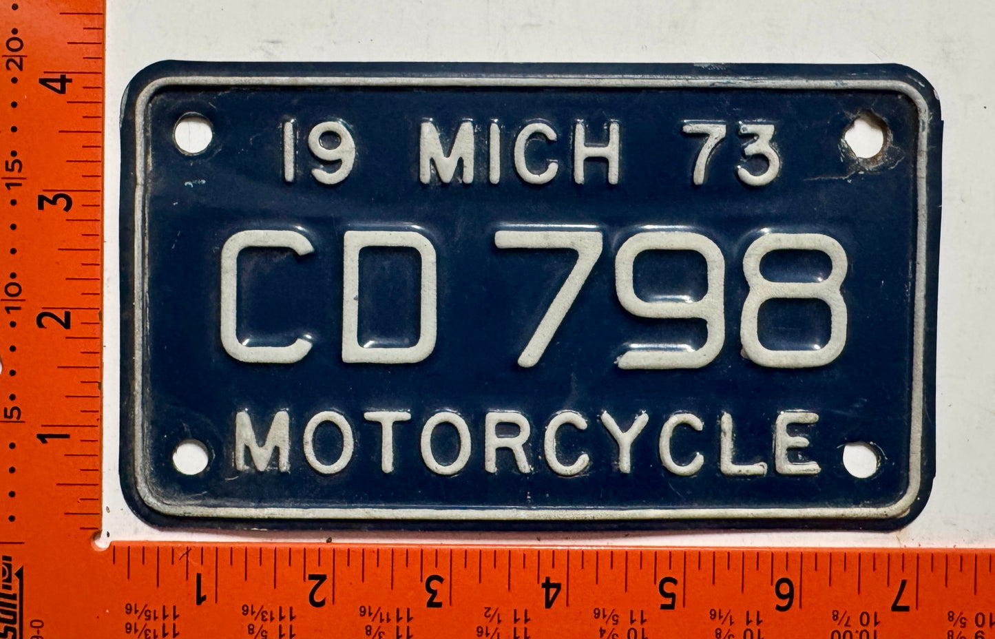 1973 Michigan #CD 798 Motorcycle License Plate