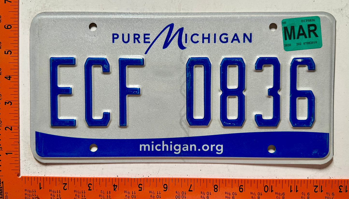2020 Michigan #ECF 0836 Passenger License Plate