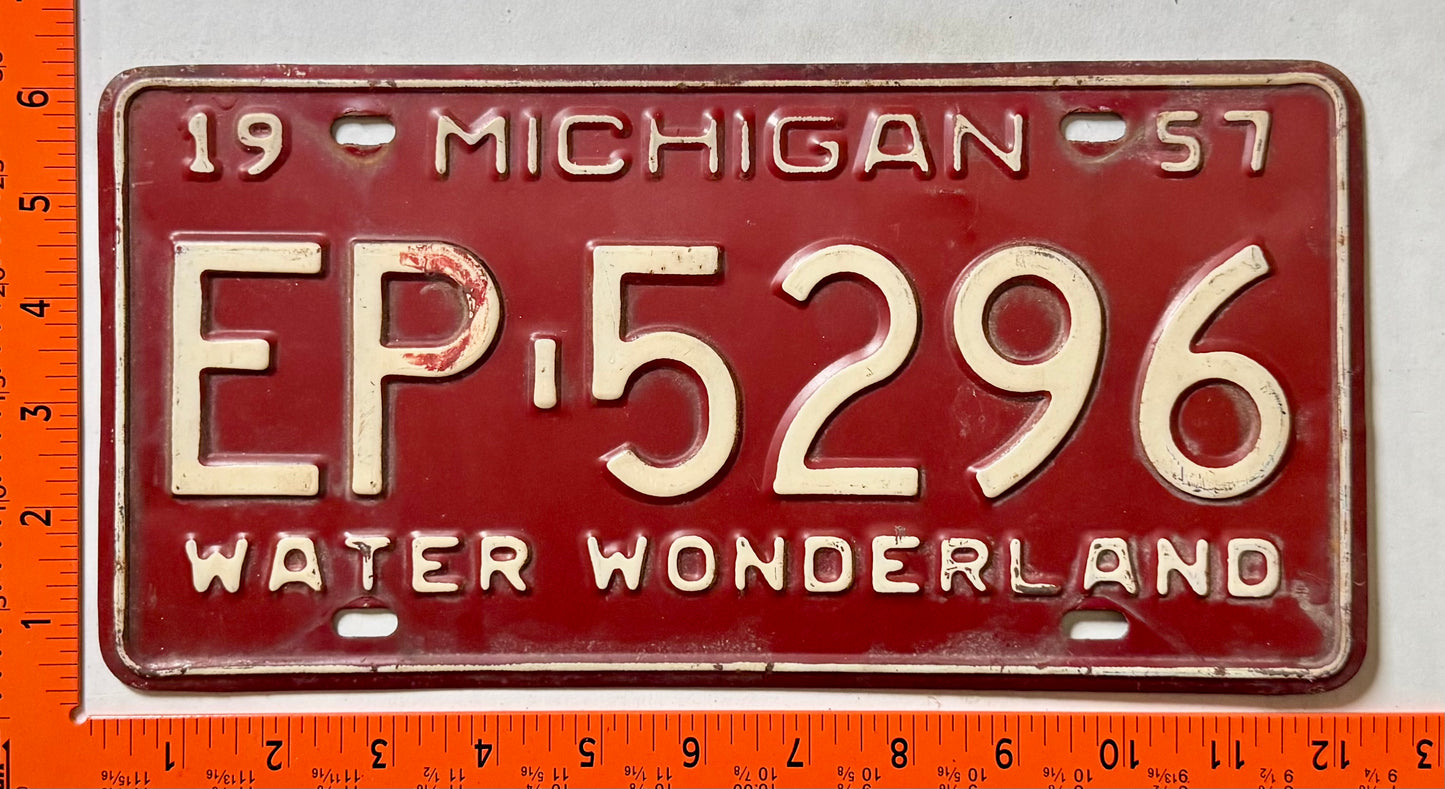 1957 Michigan #EP-5296 Passenger License Plate