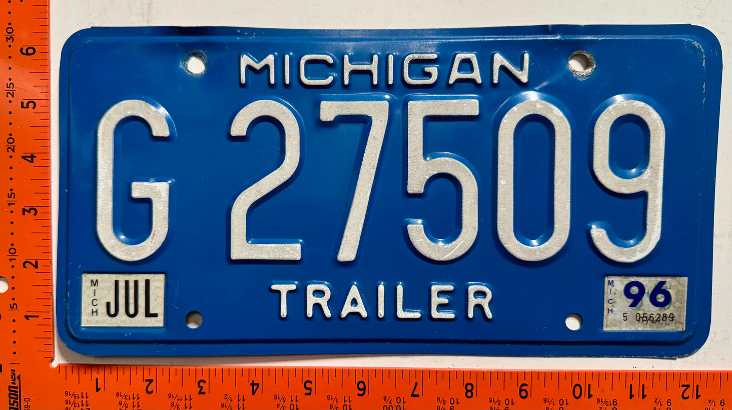 1996 Michigan #G 27509 Trailer License Plate