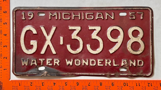 1957 Michigan #GX-3398 Passenger License Plate