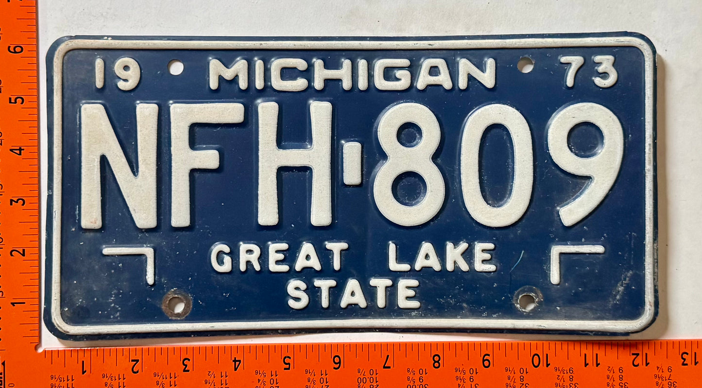 1973 Michigan #NFH-809 Passenger License Plate