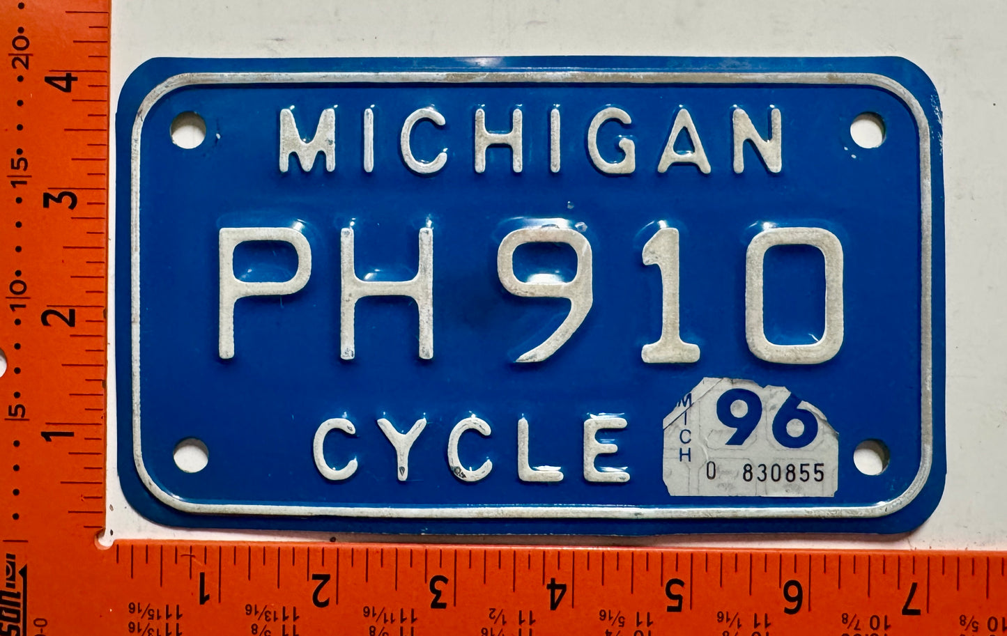 1996 Michigan #PH 910 Motorcycle License Plate