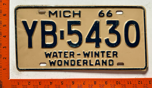1966 Michigan #YB-5430 Passenger License Plate