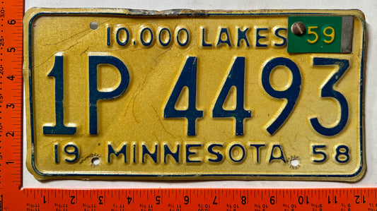 1959 Minnesota #1P 4493 Passenger License Plate