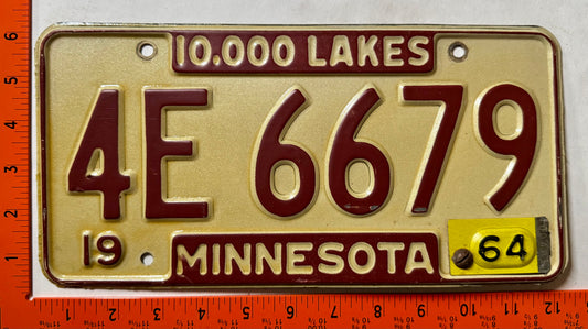 1964 Minnesota #4E 6679 Passenger License Plate