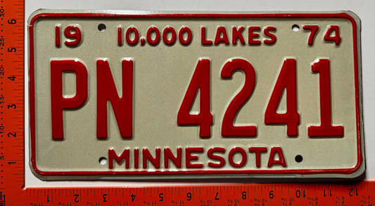 1974 Minnesota #PN 4241 Passenger License Plate