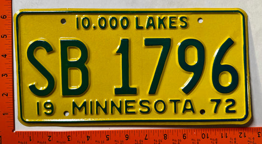 1972 Minnesota #S/B 1796 School Bus License Plate