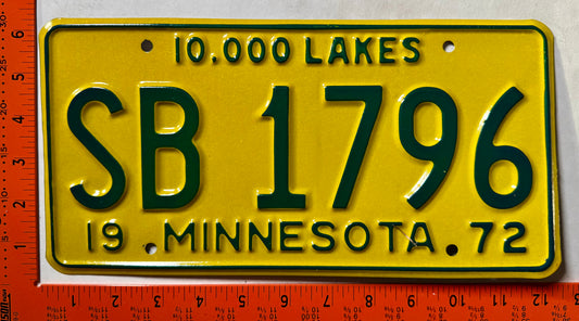 1972 Minnesota #S/B 1796 School Bus License Plate