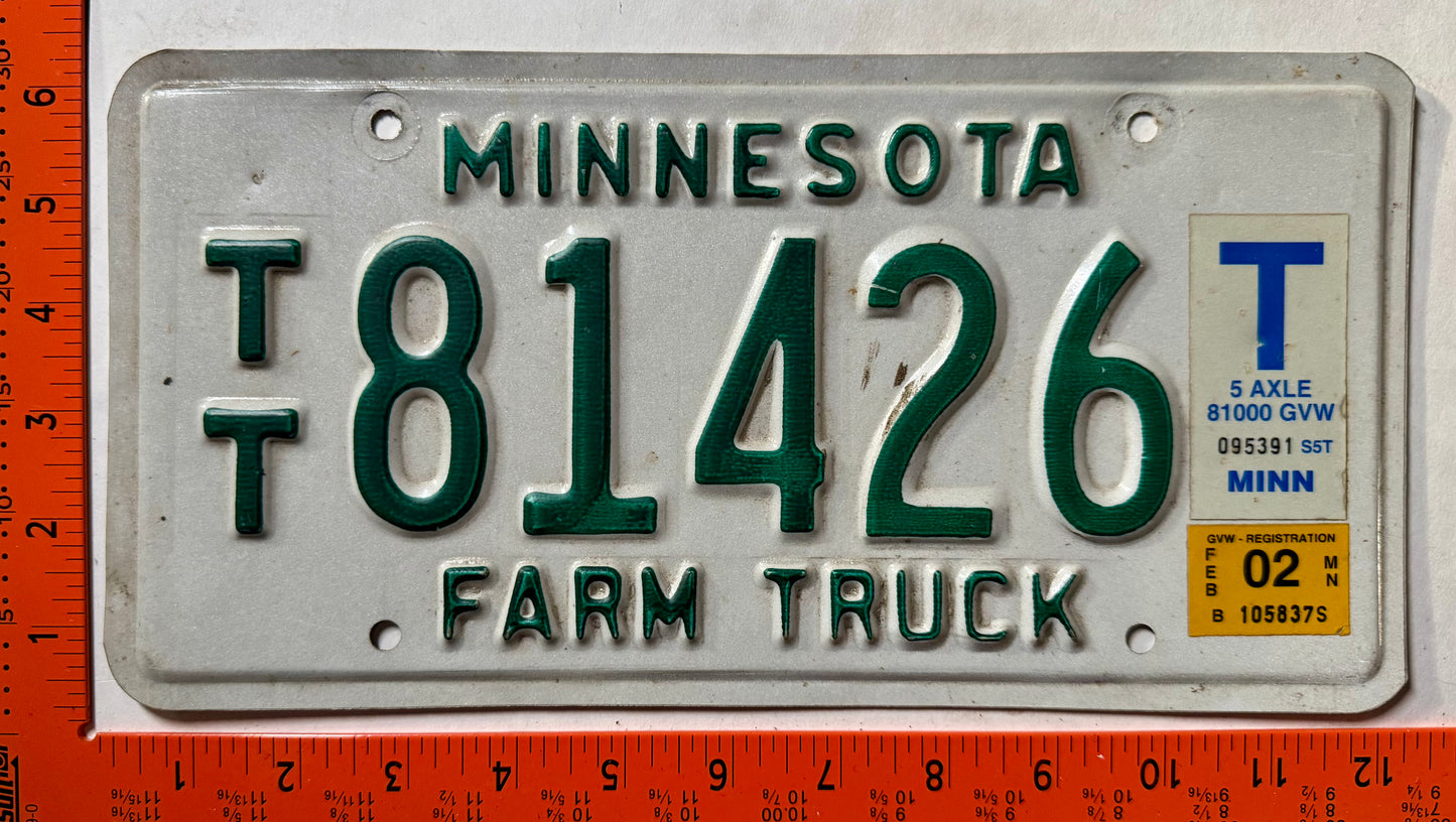 2002 Minnesota #T/T 81426 Farm Truck License Plate