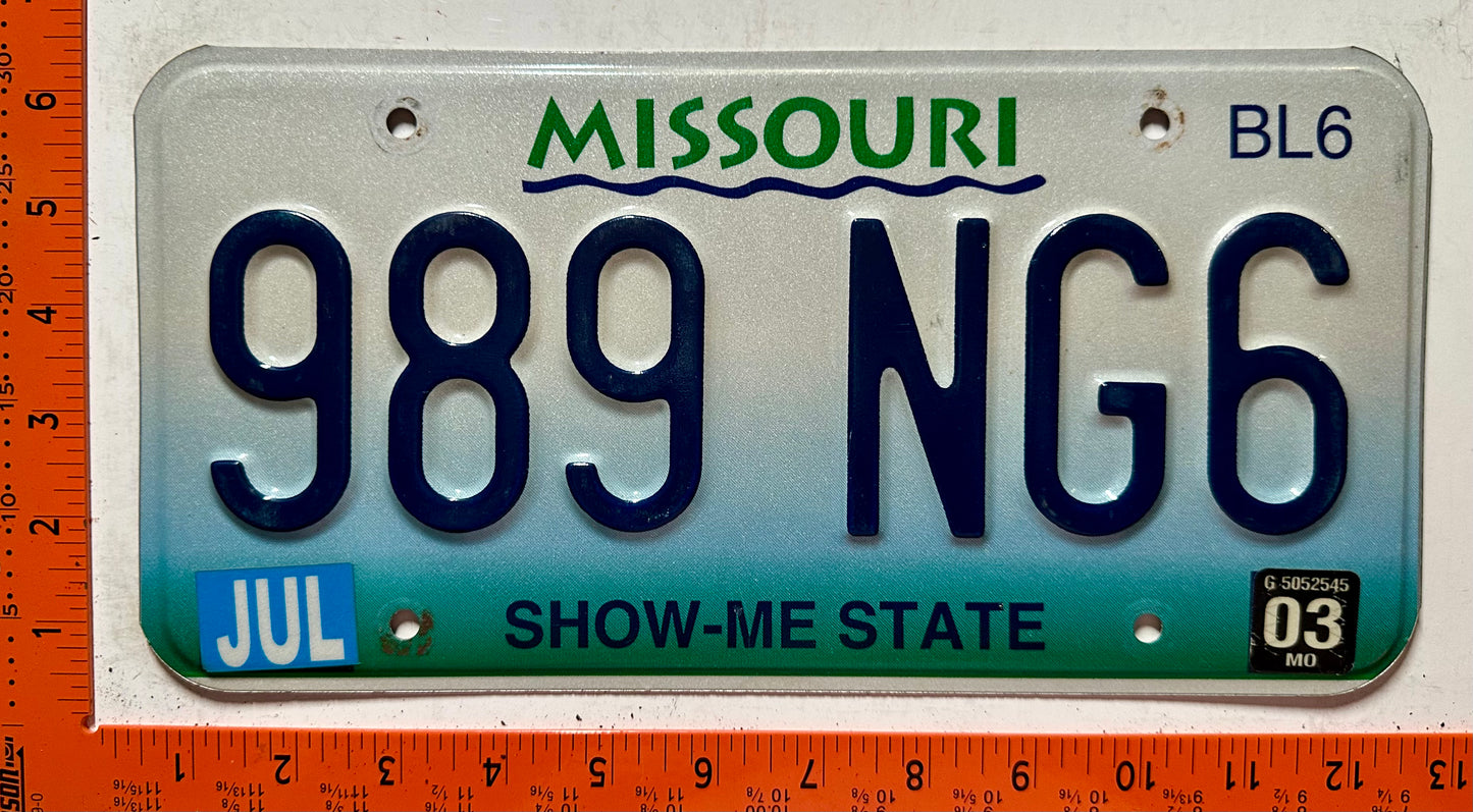 2003 Missouri #989 NG6 Truck License Plate