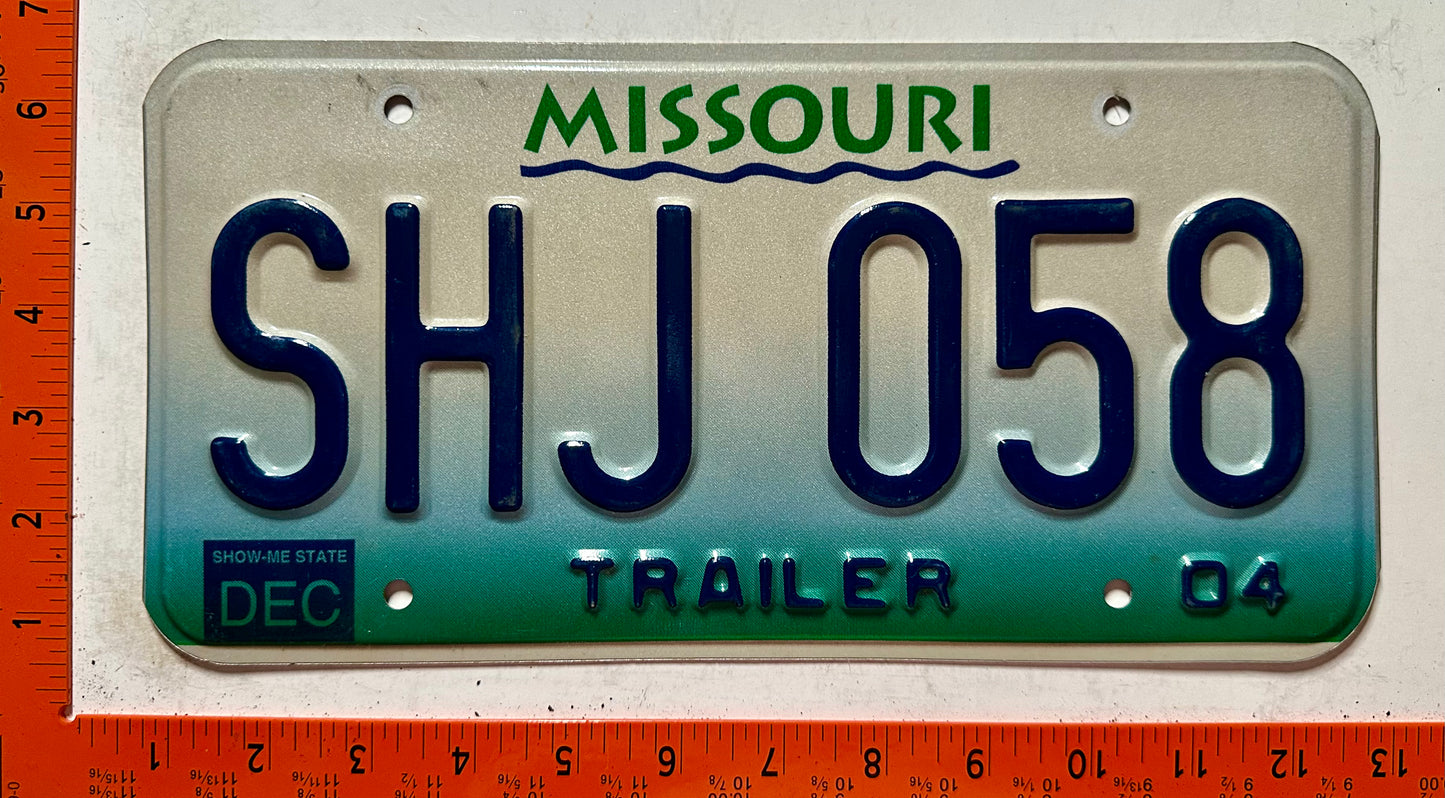 2004 Missouri #SHJ 058 Trailer License Plate