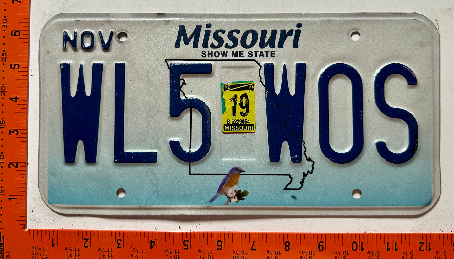 2019 Missouri #WL5 W0S Passenger License Plate