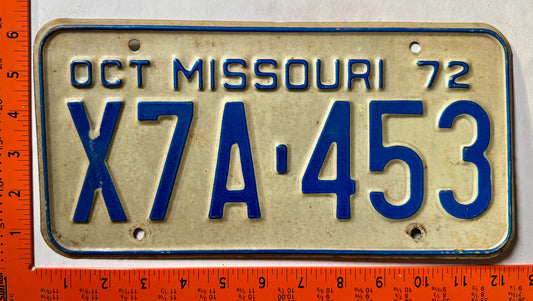 1972 Missouri #X7A-453 Passenger License Plate