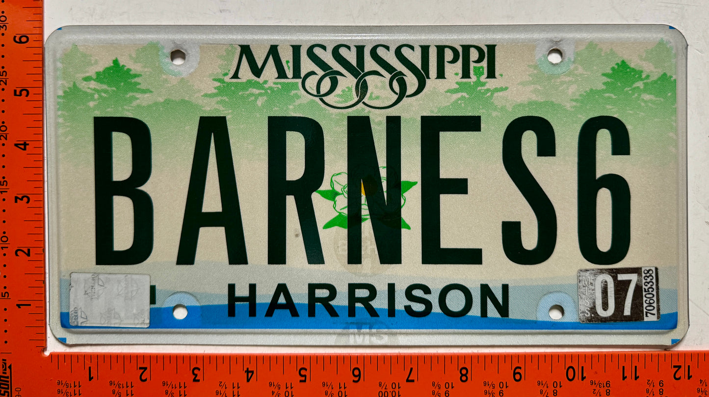 2007 Mississippi #BARNES6 Passenger Vanity License Plate