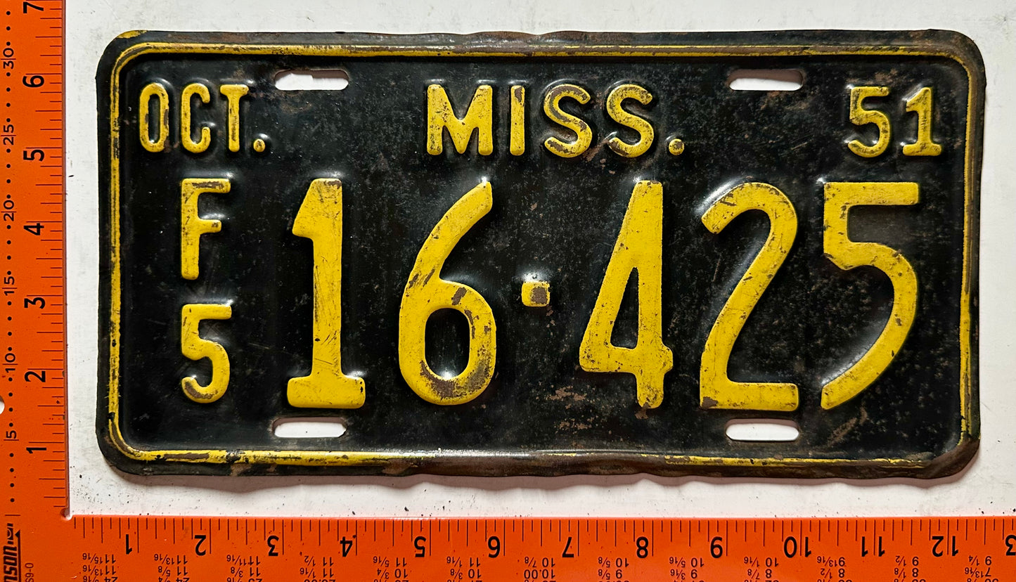 1951 Mississippi #F/5 16-425 Private Carrier License Plate