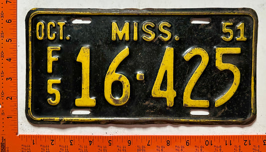 1951 Mississippi #F/5 16-425 Private Carrier License Plate