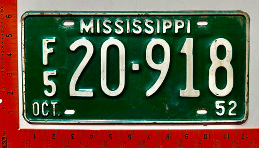 1952 Mississippi #F/5 20-918 Private Carrier License Plate