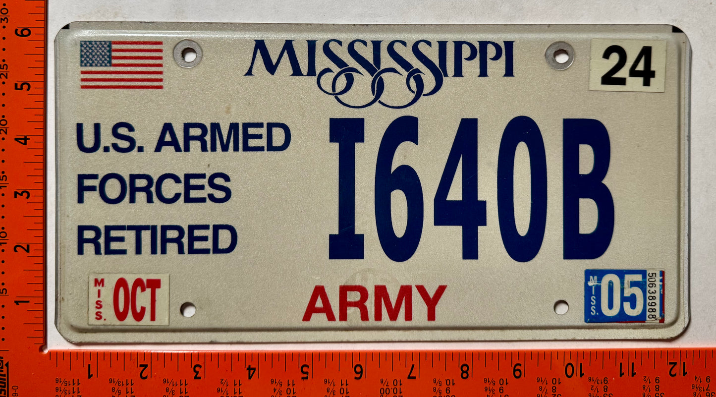 2005 Mississippi #I640B Retired Army Veteran License Plate