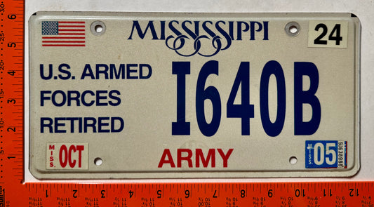 2005 Mississippi #I640B Retired Army Veteran License Plate