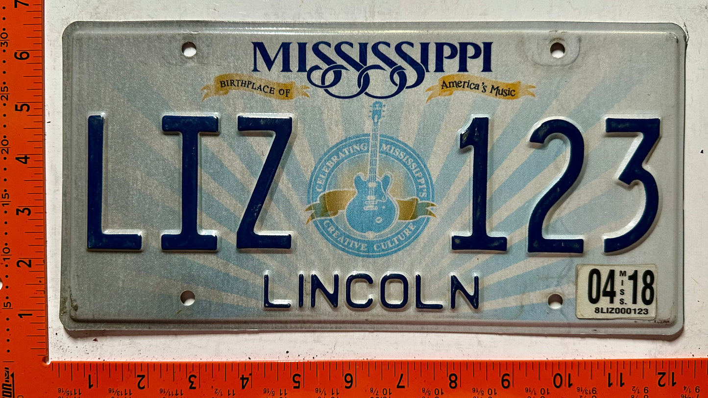 2018 Mississippi #LIZ 123 Passenger License Plate