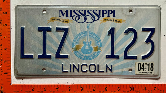 2018 Mississippi #LIZ 123 Passenger License Plate
