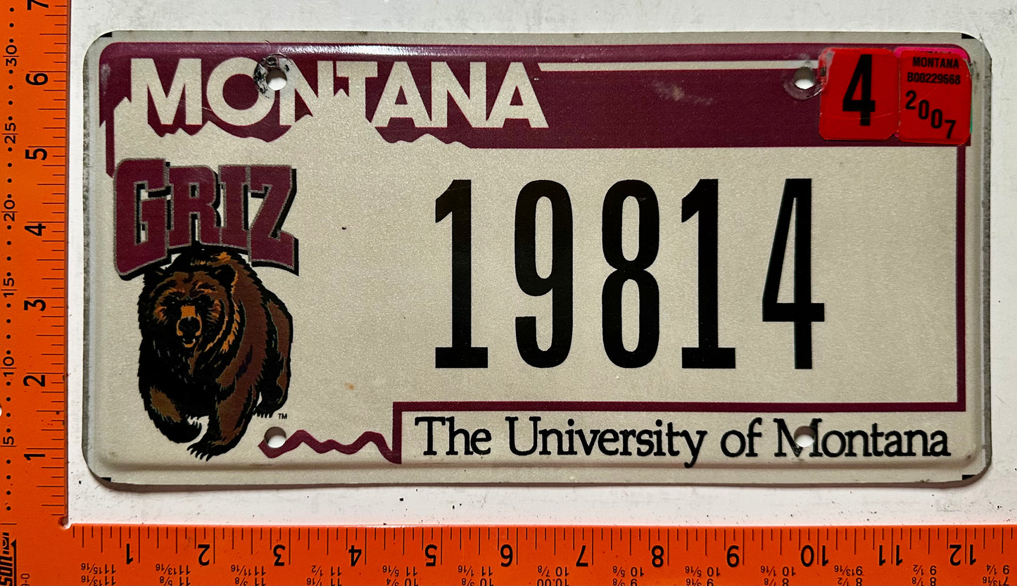 2007 Montana #19814 University of Montana License Plate